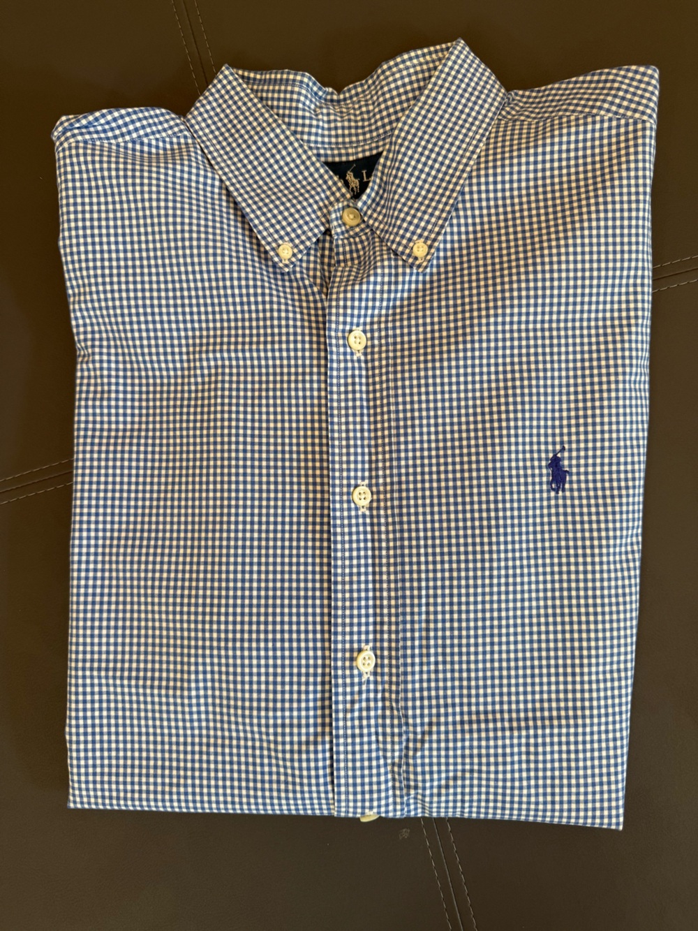 Ralph Lauren Gingham Micro Plaid Blue and White Short Sleeve Button Mens XL - Picture 8 of 9
